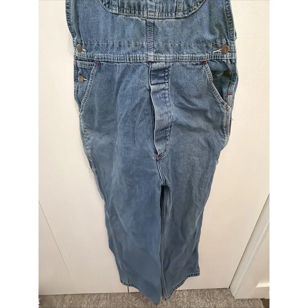 VTG Big Mac Overalls Men's 34x29 Denim BibBCarpenter Farm Work THRASHED/DISTRESS